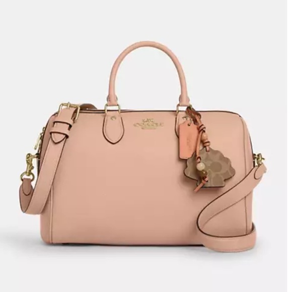 🌸Coach NWT light Peach / Cream Rowan Large Satchel Bag With Shell Charm - Picture 1 of 12